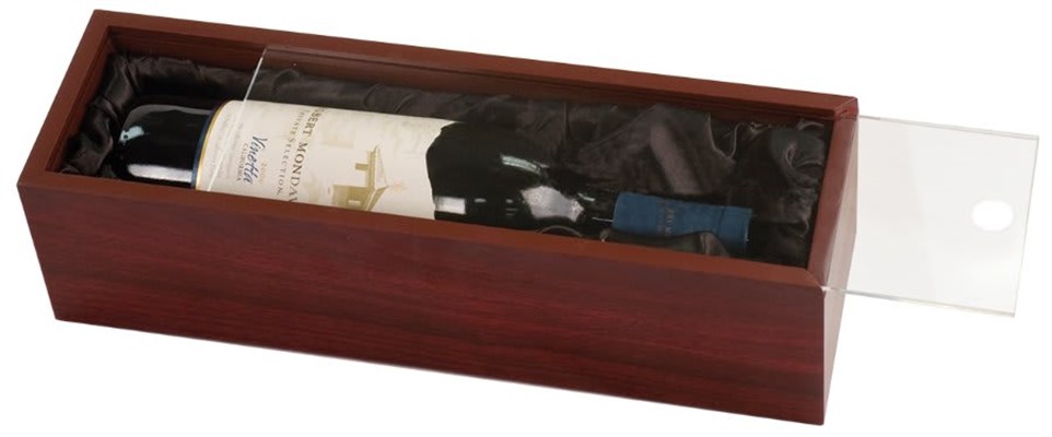 Rosewood Finish Wine Box with Clear Acrylic Lid